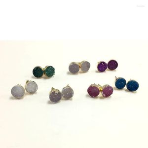 Brincos Stud O Piercing Feminino Europeu Bonito 8mm Pedra Redonda Titânio Cristal Quartzo Geode Druzy Brinco Presente Feminino