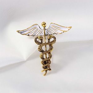 Pins Brooches Crystal Caduceus Wing with Snakes Badge Lapel Pin Medicine Symbol Jewelry Gifts For Nurse Doctor Students 230621