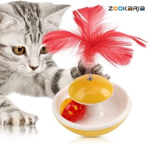 Brinquedos de bola para gato com pena Brinquedo interativo para gato Tumbler Brinquedo de bola com sino para gatinhos Brinquedos de penas engraçados