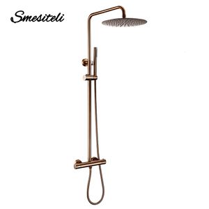 Bathroom Shower Heads Thermostat Mixer Wall Mount Faucet Diverter With Rain Head HandShower Thermostatic Solid Brass Wholesale Premium 230620