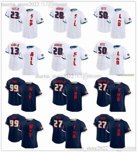 2021 All-Star Baseball Jerseys 27 Vladimir Guerrero Jr. Mike Trout 99 Aaron Judge 28 Matt Olson 23 Nelson Cruz 11 Jose Ramirez Bo Bichette 13 Salvador Perez Jose Altuve