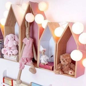 Play Mats Wooden Hexagon Shelf Children's Room Decorations House Shaped Decor Wall Mounted Children Crafts Storage Rack 230621