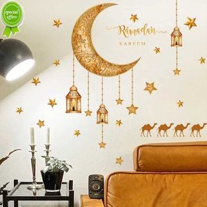 ニュームーンスターのラマダンウォールステッカーランタン飾りDIYデカール壁画Eid Mubarak Decoration for Home 2023 Muslim Ramadan Kareem Gift