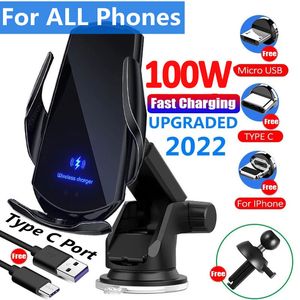 Carregador sem fio automático para carro de 100 W para iPhone 13 12 11 XR X 8 Samsung S20 S10 Carregamento rápido magnético USB Suporte para telefone