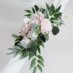 Decorative Flowers 2Pcs Artificial Wedding Arch Ceremony White Draping Fabric Greenery Arbor Holiday Party Decor Reception Backdrop