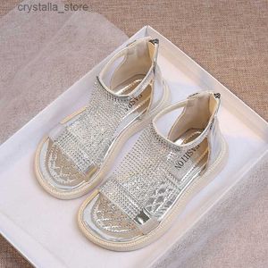 Summer Childrens Girls Roma Sandals Rhinestone Crystal Princess Soft Shoes Non-slip Breathable Fashion Kids Sandals Girls Shoes L230518