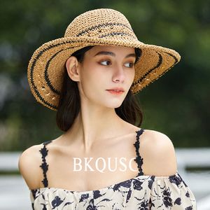 Outdoor Hats Summer Women's Straw Hat Female Elegant Sweet Pastoral Style Straw Woven Pattern Sun Hat Big Wide Brim Sunscreen Beach Hats 230621