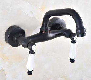 Rubinetti per lavabo da bagno Bronzo lucidato a olio Doppio foro per maniglia Beccuccio girevole Rubinetto per cucina Rubinetto Miscelatore per acqua fredda e fredda Dnf821