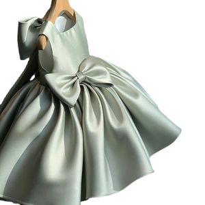 Baby Party Dresses Sleeveless Satin Wedding Dress with Big Bow Formal Girls Clothing