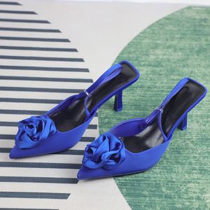 Dress Shoes Elegant Woman High Heeled Pumps Sweet Rose Closed Toe Footwear 2023 Slingback Pointed Fashion Ladies Sandals