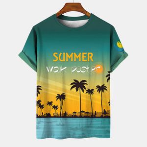 Herren-T-Shirts, 3D-Hawaii-Strand, Kokosnussbaum, Herren-T-Shirt, Übergröße, lustige Herrenbekleidung, modisches Sommer-Kurzarm-T-Shirt, Verkäufer 230620