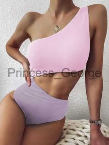 Women's Plus Size Swimwear Sexy Swimsuit Triangle OnePiece Bikini Hollow Swimsuit Women Two Tone Rib One Shoulder One Piece Swimsuit x0621