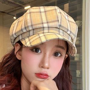 Primavera Autunno Cappello 2023 New Fashion Ottagonale Berretto da strillone per le donne Vintage Plaid Beret Hat Ladies Artist Painter's Cap L230523