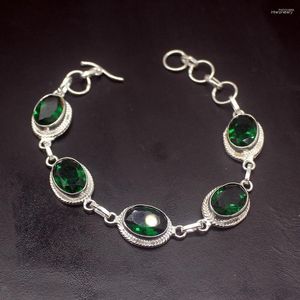 Link Bracelets Amazing Fashion Jewelry GreenTopaz Silver Color Charms Links For Women 8 Inch HD758