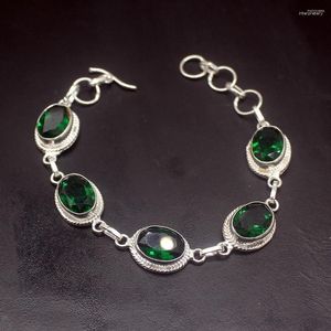 Länkarmband Fantastiska modesmycken Greentopaz Silver Color Charms Länkar för kvinnor 8 tum HD758