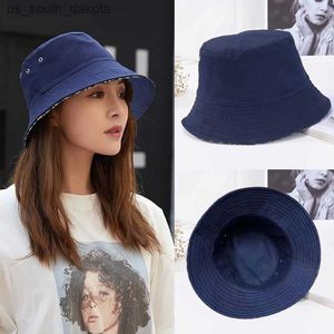 2022 Fashion Summer Trend Navy Bule Reversible Bucket Hat Masculino Feminino Chapéu Pescador Algodão Bob Panama Beach Chapéu de Sol YF0228 L230523