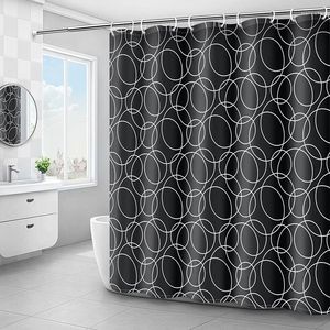 Shower Curtains Black Circle Modern Bath Curtain Waterproof Bathtub Cover Extra Large Wide For Bathroom With Hooks