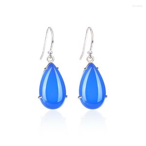 Orecchini a bottone 2023 925 Sterling Silver Retro Light Luxury Calcedonio blu Temperamento trasparente Gioiello femminile a forma di goccia