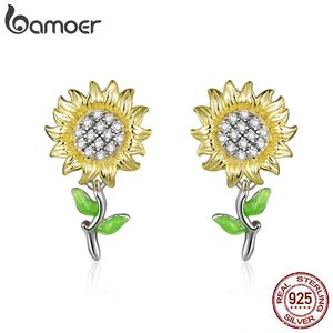 Stud Genuine 925 Sterling Silver Sunflower Stud Earrings for Women Jewelry Brincos SCE919 230620