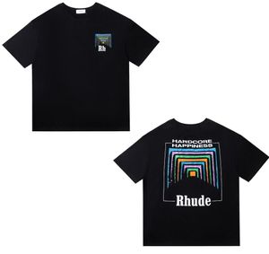 24SS RHUDE Tシャツデザイナーファッション衣料ティーヒップホップパラケットロングテールオウムプリントハイストリートカジュアル用途半袖TシャツメンズレディースストリートウェアZB