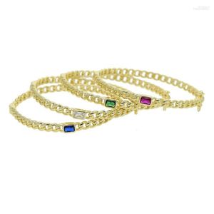 Bangle Gold Color Trendy European Women Jewelry Colorful CZ Bracelet 2023 Cuban Link Chain Band