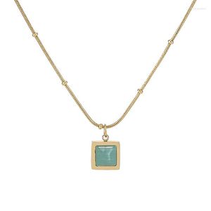 Pendant Necklaces SZN 316L Stainless Steel Golden Blue Square Charm Necklace Fashion Women's Collar Gift