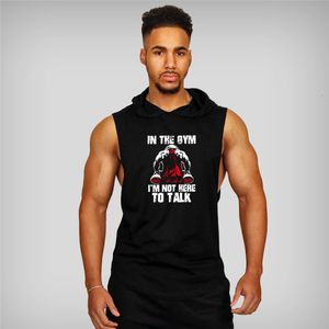 Men's Tank Tops Men Loose Sleeveless Hooded T-shirt Summer Fashion Print Cotton Breathable Vest Gym Bodybuilding Fitness Running Sport Tank Tops 230621