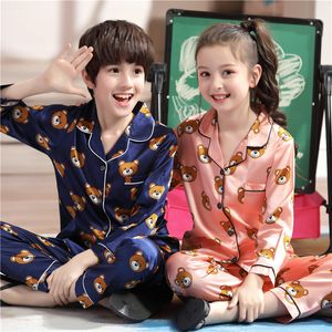 Family Matching Outfits Boys Silk Pajamas Autumn Winter Long Sleeve Children's Cloth Girl Sleepwear Sets Girls Pyjamas Sets for Kids Pajamas Set 230621