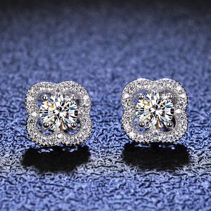 Stud AETEEY Real Diamond Stud Earrings D Color 0.5ct 925 Sterling Silver Clover Earrings Wedding Fine Jewelry for Women 230620