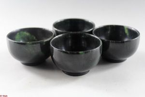 Bolsas para joias 2 estilos 4 pçs atacado chinês esculpido à mão jade verde escuro quatro xícaras de chá pequenas