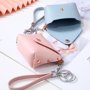 Mini bolsas femininas de couro PU, carteira de dinheiro, cor sólida, bolsa de moedas, chaveiro, fone de ouvido, bolsa de armazenamento, bolsas infantis, bolsa pequena, bolsa de mão