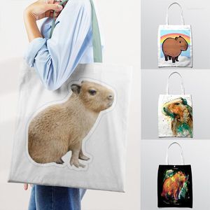 Evening Bags Capybara Shoulder Bag Shopping Tote Canvas Women Handbag Shopper Recycle Eco-Friendly School Large Capacity Book Arrival