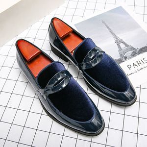 Plus Size 48 Spring Suede Blue Mokasin for Men Pointed Slip-on Mens Dress Shoes Casual Business Social Shoes Male sapato social