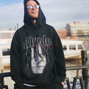 Designer Clothing Mens Sweatshirts Hoodies Rhude Brand Lightning Palm Washed Old Pullover Sweater Loose Coat Winter Style Streetwear Pullove