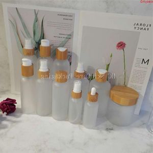 100 pz/lotto 60 ml 120 ml 150 ml 250 ml bottiglia di plastica smerigliata vuota con tappo di bambù e vasetto di crema contenitori cosmetici merci Ataff