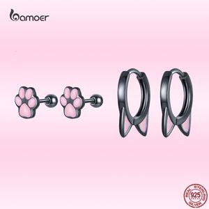 Stud S925 Sterling Silver Black cat's Claw Orecchini con perno Carino Pink Cat's Ear Buckle per le donne Fine Jewelry Gift For Girl 230620