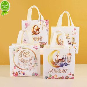 New 4Pcs Eid Mubarak Nonwoven Gift Bags 2023 Ramadan Kareem Cookie Candy Packaging Bag Box Muslim Islamic Festival Party Supplies