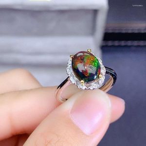 Klusterringar kjjeaxcmy fina smycken s925 sterling silver inlagd naturlig svart opal tjej vintage ring stöd test kinesisk stil