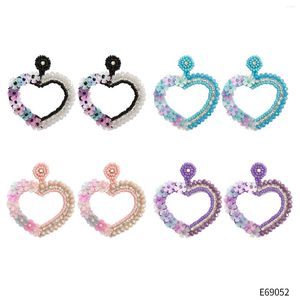 Dangle Earrings 2023 Japanese Millet Bead Hand-woven Sequin Crystal Heart Hollowed Out Bohemian Ear Accessories