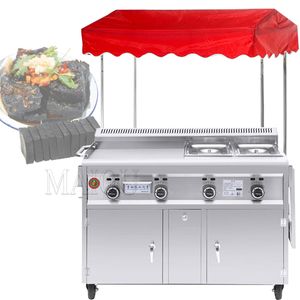 Upgrade Commercial gas snack car Stainless steel snack cart frying pan Multi-function teppanyaki+Oden+fried food equipment 1pc