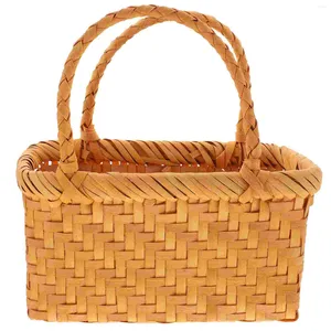 Embrulho para presente Cesta de Rattan Portátil para Flores Rústico Organizador de Frutas Titular de Tecido para Casamento Organizador de Pão Alças de Armazenamento