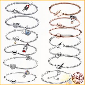 2023 Women's Sterling Silver High Quality Sparkling Heart Clasp Snake Chain Pandora Bracelet Fit Original Charm Diy Bracelet Universal Bracelet for Women