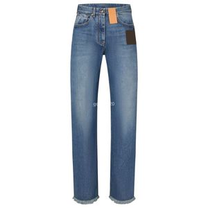 23SS Fw Calça Jeans Feminina Designer com Padrão de Letra Meninas Novo Algodão Vintage de Alta Qualidade Milan Runway Marca Cowboy Casual Botão Outwear Denim Calça Longa Reta