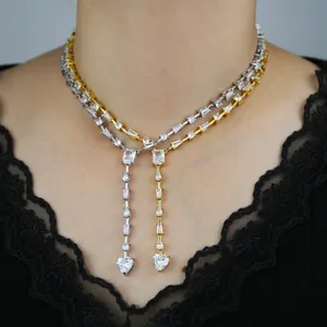 Collana da sposa a forma di Y pavimentata zircone cubico 5A per gioielli da donna di alta qualità color oro argento all'ingrosso