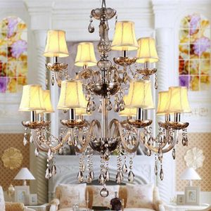 Avizeler penthouse geleneksel led vintage kristal aydınlatma villa yemek ışık büyük el kumaş gölge avize lamparas