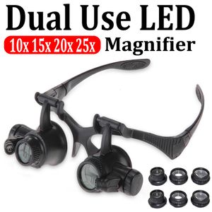 Büyüteç 10x 15x 20x 25x LED ışık camları büyüteç takı saatçi kafa bandı optik lens cam loupe büyüteç cam lupa 230620