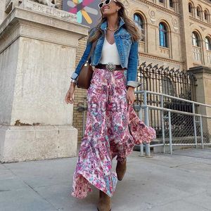 Skirts Summer High Waist Long Printed A-Line Skirt Floral Skirt Women Casual Beach Faldas Female Boho Elastic Waist Holiday Maxi Skirts J230621