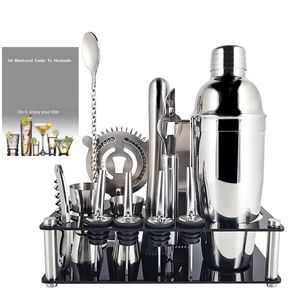 Bordsskiva vinställen rostfritt stål cocktail shaker set boston shakers bartender kit bar verktyg barwer mixer muddler tillbehör med stativrecept 230621