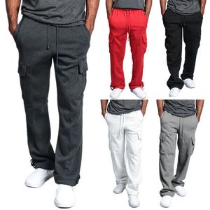 Calça masculina lã multipocket sweatpant masculino de carga de massa pista de pátor esportivo de machos de machos sólidos de machado