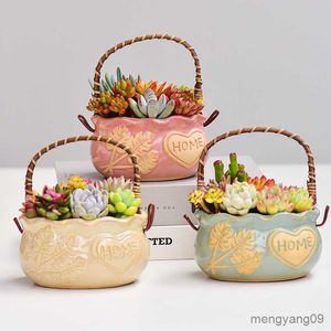 Planters Pots Personalized and creative fleshy portable flower pot ceramic relief rough pottery breathable and fresh meat plant pot R230621